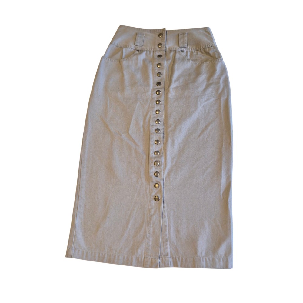 Vintage Forenza Khaki Denim Maxi Skirt Cotton Button Front High Waist Tan 4
